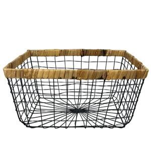 Wicker & Wire Storage Basket 16 x 11.5 x 8.5” Rattan Wrapped Rim Farmhouse